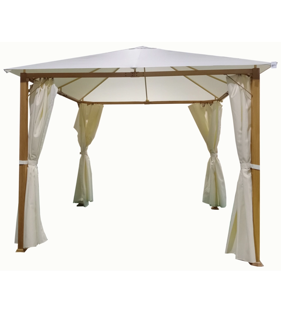 Gazebo da esterno euro garden "trento" in alluminio effetto legno con tende, 3x3 metri